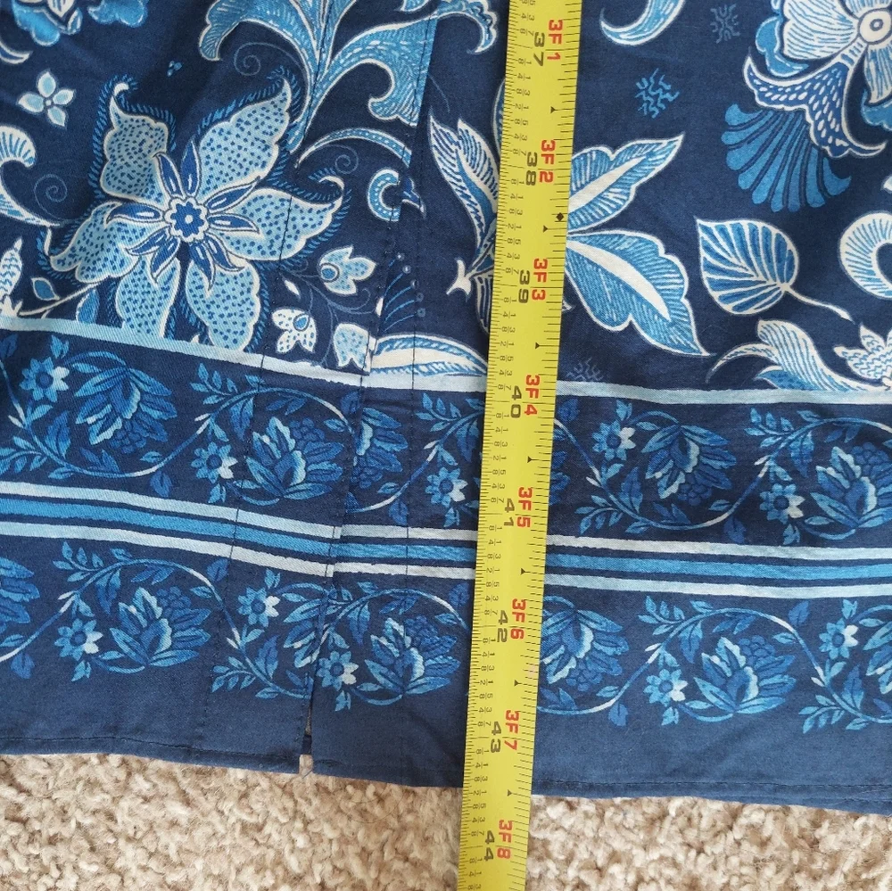 Talbots Blue Button Down Bishop‎ Sleeves Floral Midi Dress Size 4